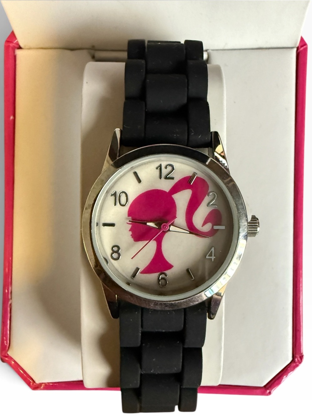 Barbie Pink Silhouette Black Band Watch NIB - Picture 3 of 9
